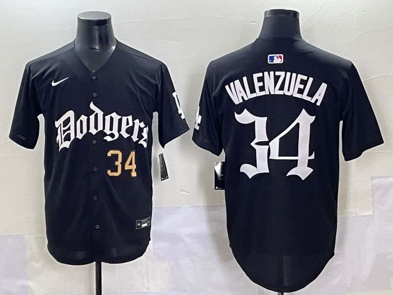 Men 2025 Los Angeles Dodgers #34 Valenzuela Black Seventh generation Joint Name Nike MLB Jersey style 4->los angeles dodgers->MLB Jersey